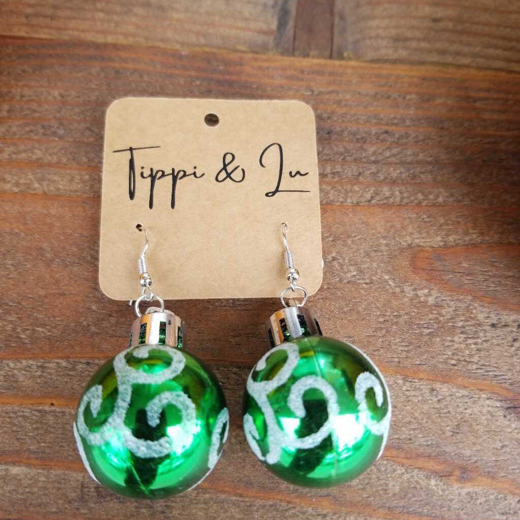 Green Holiday Dangle Earrings