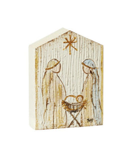14915 Holy Family Textured Block, Painted Wood