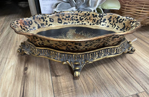 Handpainted Footed Cheetah Bowl