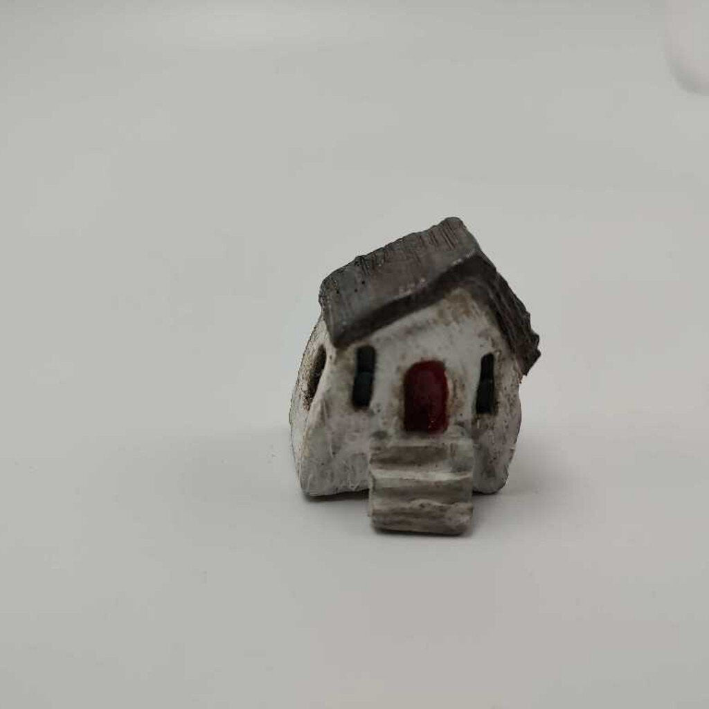 White Rustic Miniature House w Red Door 1