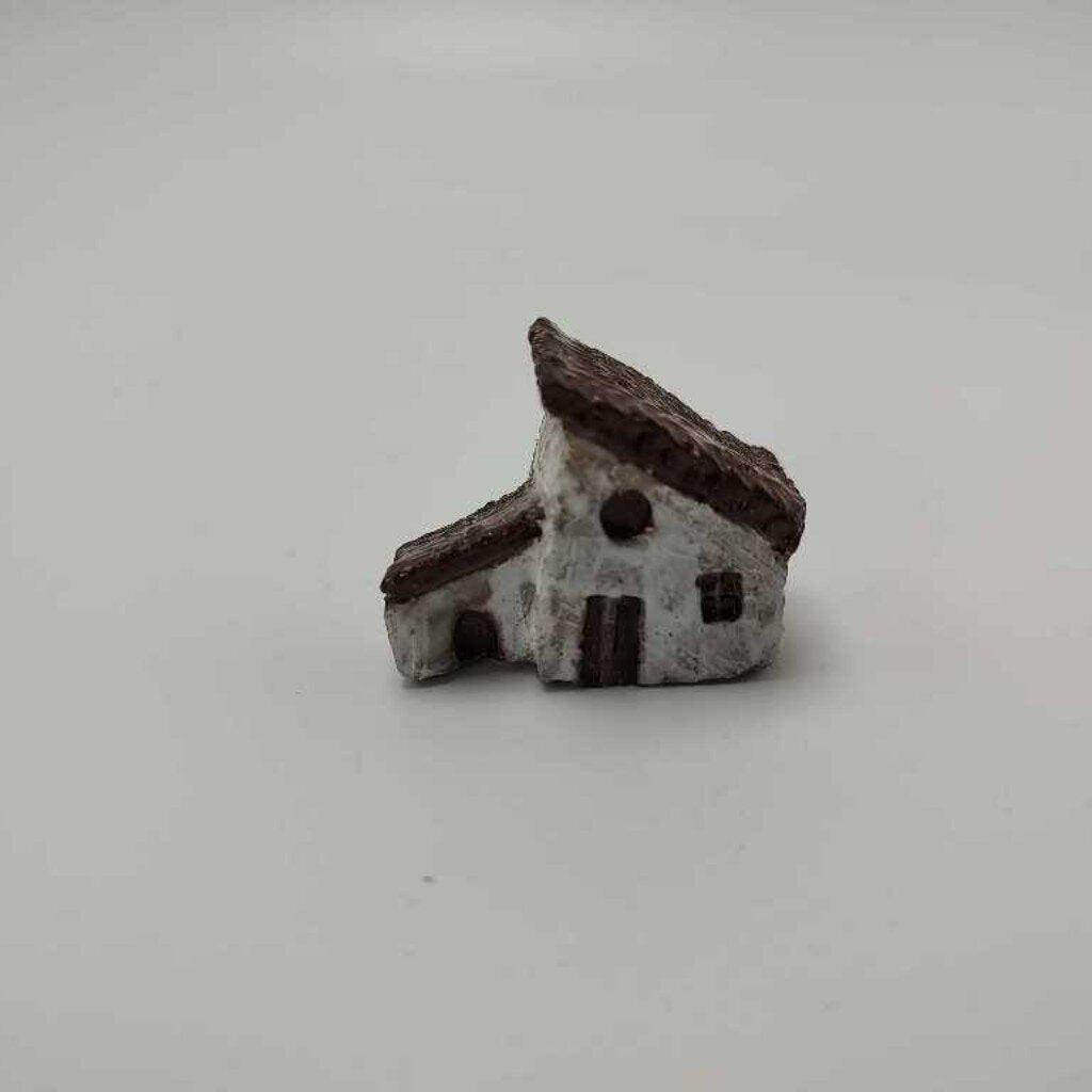 White Rustic Miniature House w Shed and Slanted Roof 1.25