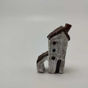 3 Story White Rustic Miniature Building w Archway & Chimney 1.25"x2"