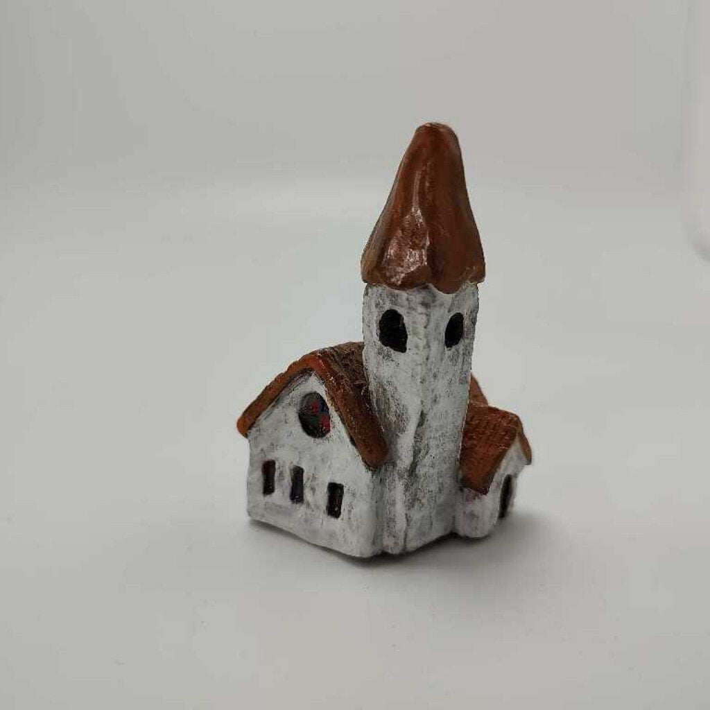 White Rustic Miniature Church with Steeple 1.5'x2.5