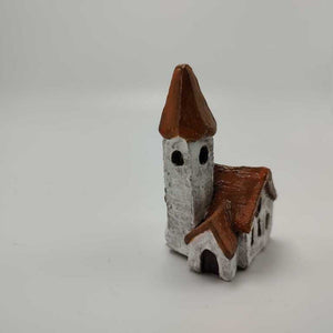 White Rustic Miniature Church with Steeple 1.5'x2.5" Italian Villiage Series