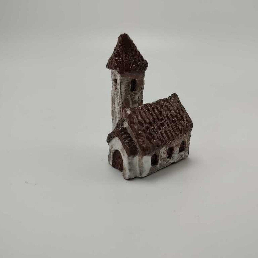 White Rustic Miniature Church with Steeple 1.25'x2.25