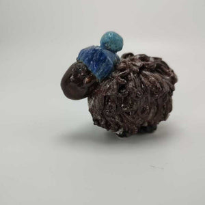 Sheep with Long Brown Wool & Blue Beanie 2.5"