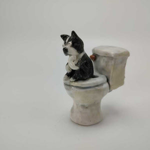 Boston Terrier Sitting on the Toilet in "The Thinker" Pose 3"