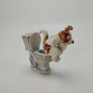 Jack Russell Sitting on the Toilet in "The Thinker" Pose 3"