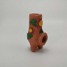 Load image into Gallery viewer, Miniature Terracotta Chiminea, Red and Yellow Flowers 2.5&quot;
