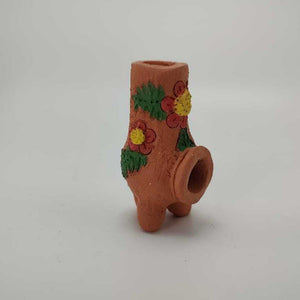 Miniature Terracotta Chiminea, Red and Yellow Flowers 2.5"