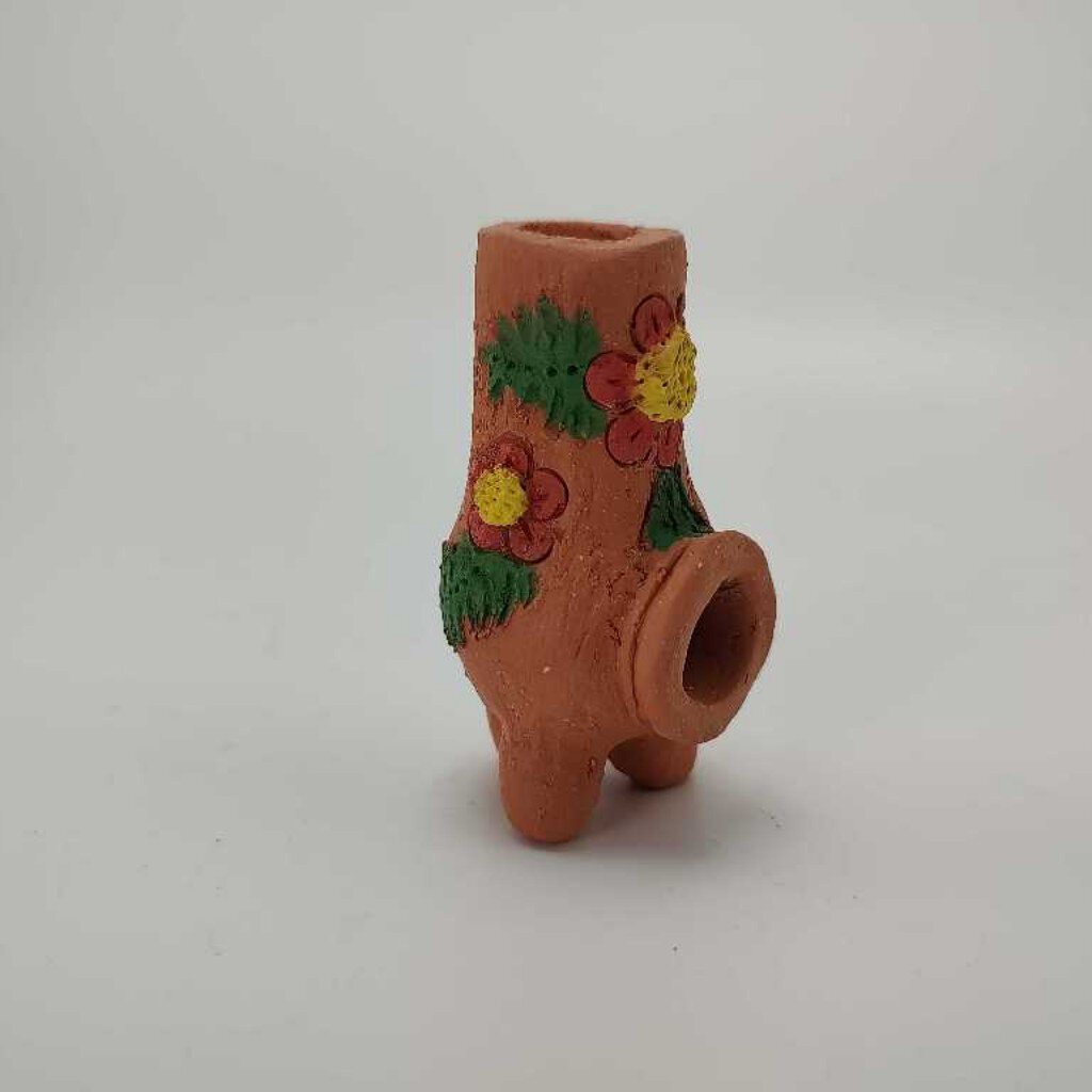 Miniature Terracotta Chiminea, Red and Yellow Flowers 2.5