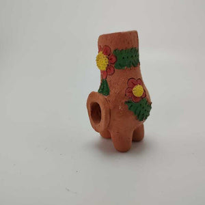 Miniature Terracotta Chiminea, Red and Yellow Flowers 2.5"