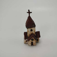 Load image into Gallery viewer, White Rustic Miniature Church w Cross on Steeple 3&quot;

