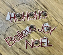 Load image into Gallery viewer, 14854 Red/White Glitter Message Ornament w/Bell (Noel, Joy. HoHoHo, or Believe)
