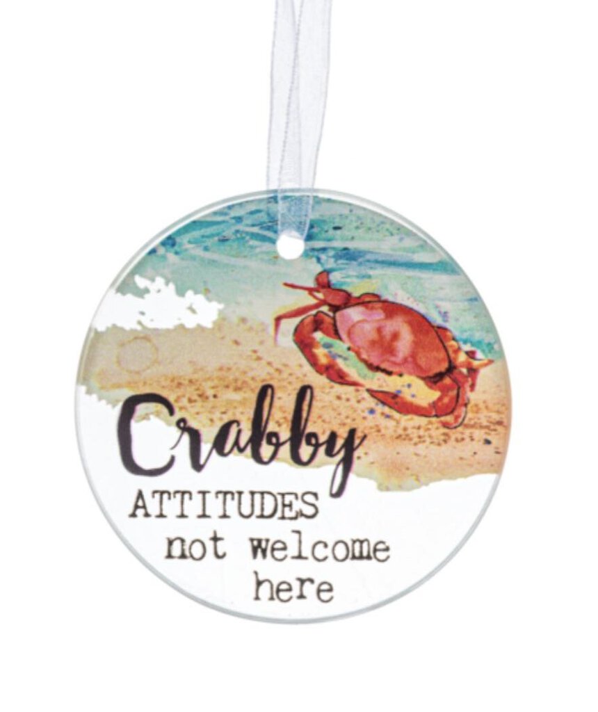 15058 Crabby Attitudes Not Welcome Here-Glass Ornament, Round