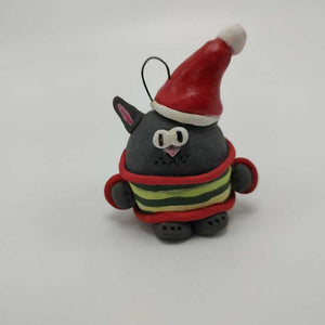 Grey Christmas Cat in Sweater Ornament 2.5"
