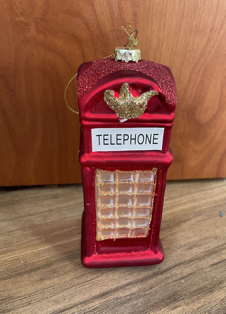 Red Telephone Booth Ornament, Glass