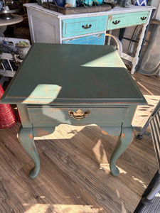Magnolia Green Farmhouse Side Table with top drawer Brohill 22"W x 27"D x 23"H