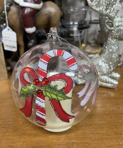 13846 Candy Cane LED Glass Orb Candle