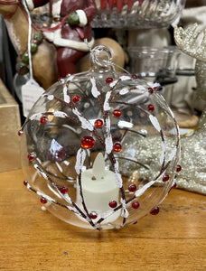 13168 Berry Branch LED Glass Candle Ornament w/timer