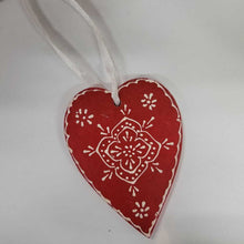 Load image into Gallery viewer, 14875 Snowy Heart Ornament, painted wood 3 x 4
