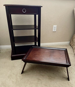 Bombay Company Cherrywood Side Table-Fixed Shelves and super cool Removable Folding Faux-Croc Bed Tray