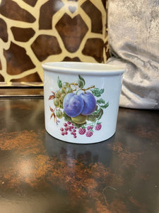 6905 Vintage Porcelain Container w/Fruits (Plums, Grapes, Raspberries, Cherries)