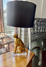 Load image into Gallery viewer, Leopard Table Lamp, Gold w/Black Drum Shade
