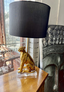 Leopard Table Lamp, Gold w/Black Drum Shade