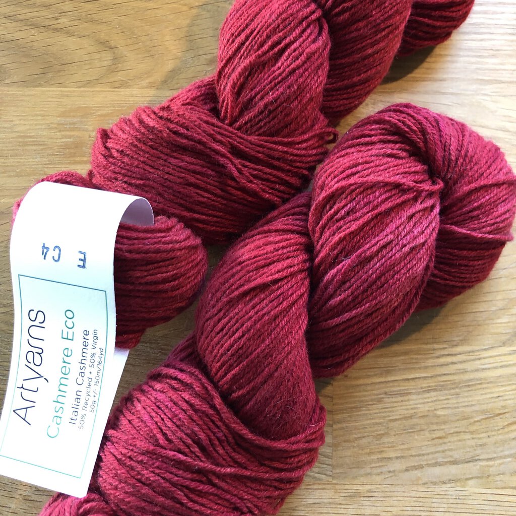 Art Yarns - Eco Cashmere Hand Dyed Yarn DK Weight in Santa Red - 50% each of Recycled Cashmere and Virgin Cashmere
