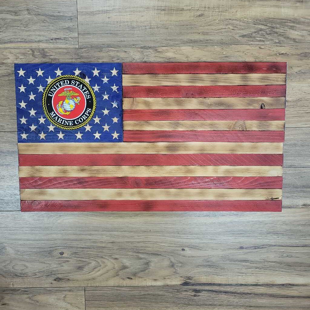 2' Marine Engraved Cedar American Flag