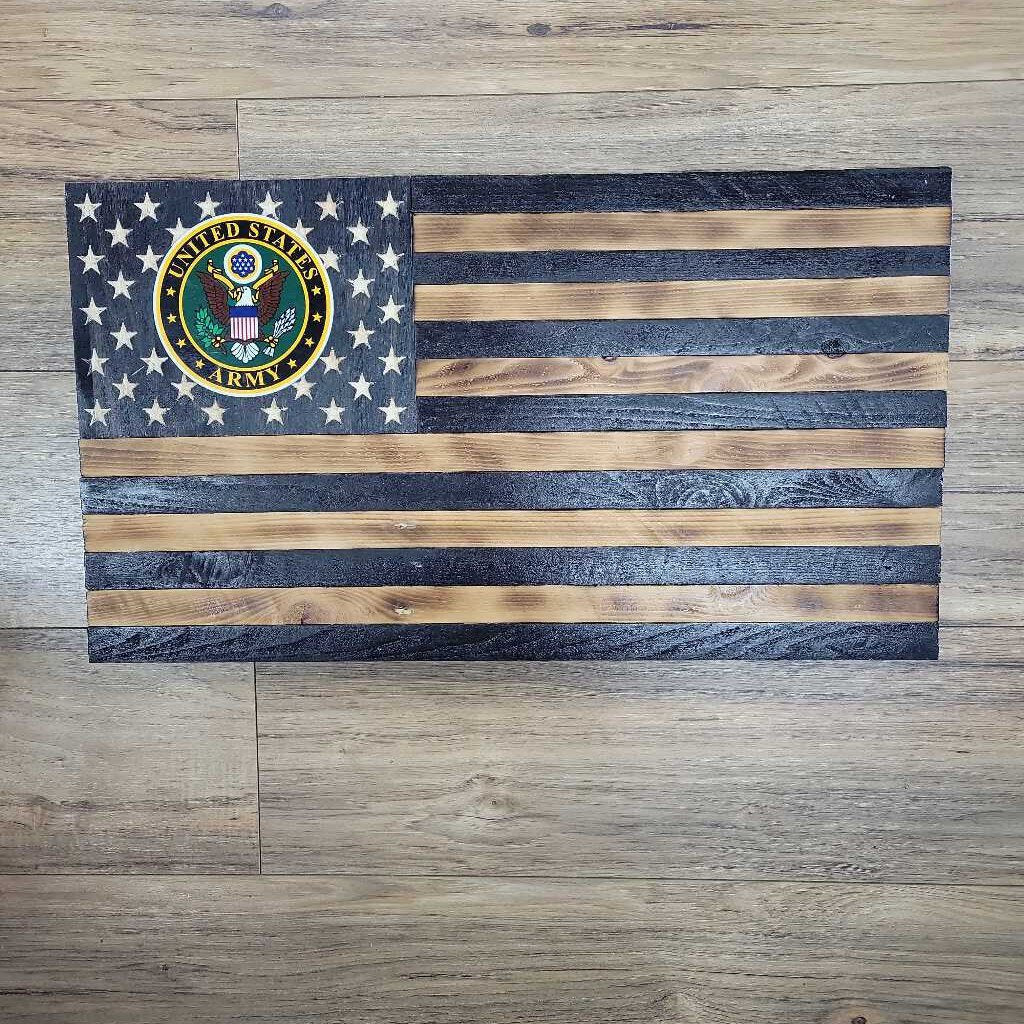 2' Army Engraved Cedar American Flag