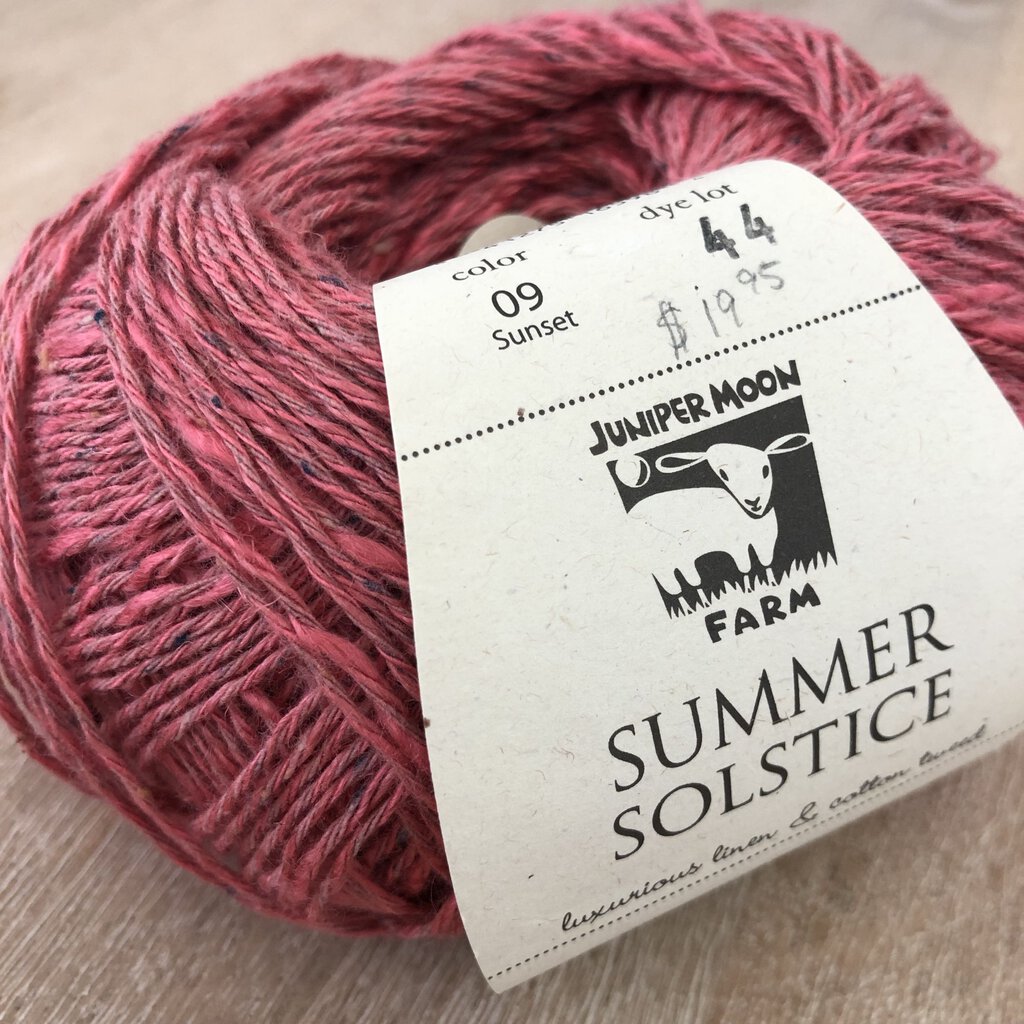 Juniper Moon Farm Yarns Summer Solstice Sport Weight Yarn in Sunset Pink (09) - Linen/Cotton/Viscose blend