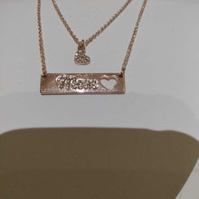 Load image into Gallery viewer, Mother Daughter Necklace SET of 2 Rose Gold Filled Tiny Pave Heart + Mom Cutout Heart Bar
