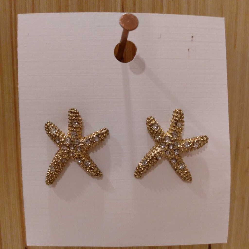 Starfish Pave Gold Tone Earrings Stud