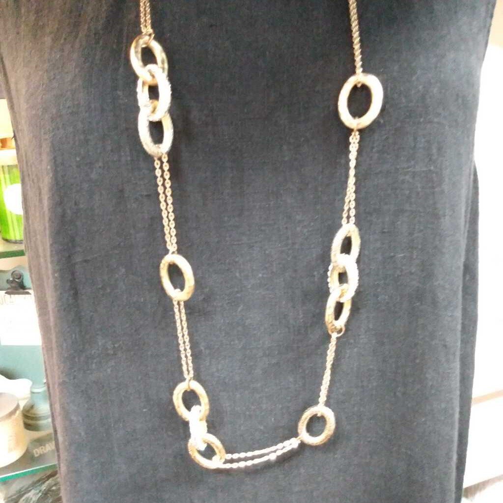 Gold sparkly extra long chain link rhinestone necklace Alfani