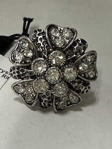 11922 Silver Crystal Heart Flower Stretch Ring