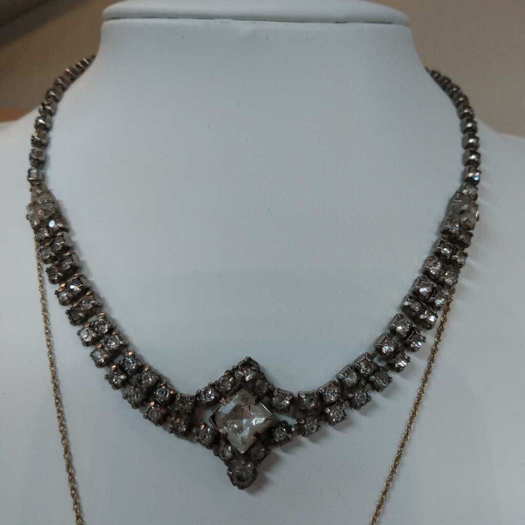 Antique Choker Rhinestone Necklace w/Hook Closure