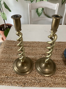 MCM Brass Spiral Candle Stick Pair (Mid 20th Century)