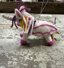 Load image into Gallery viewer, 15090 Felted Unicorn Ornament, 4&quot; x 5&quot;
