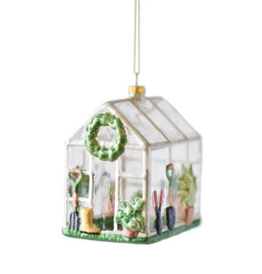 14838 Greenhouse Ornament, Glass (4x4x2.5, Clear. Green, Multi)