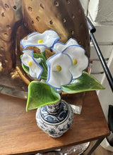 Load image into Gallery viewer, 6905 Portuguese Hand Painted Vintage Ceramic Bud Vase (4.5&quot;h), w/Hand-Made Glass Flower Bunch
