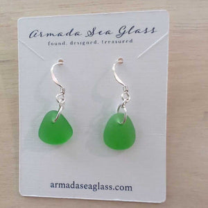 Drop Earrings Green Genuine California Sea Glass Sterling Silver