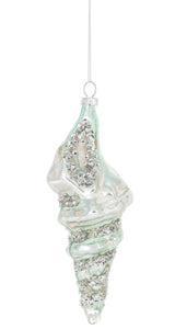 15184 Sea Shell Ornament , Silver Glitter Encrusted