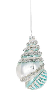 15184 Sea Shell Ornament , Silver Glitter Encrusted