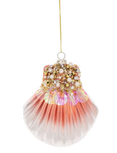 15183 Beaded Sea Scallop Ornament, Glass-Sequins, Pearls