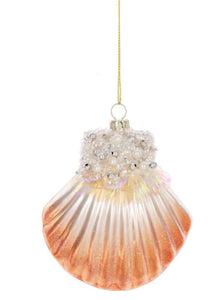 15183 Beaded Sea Scallop Ornament, Glass-Sequins, Pearls