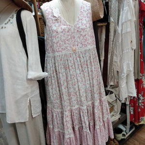 {Sweet Summer} LoveShackFancy Floral Tiered Cotton Sun Dress Sz S Pink Aqua White The Camille Dress