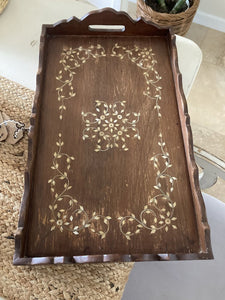 Handmade walnut wood inlaid mother of pearl serving tray