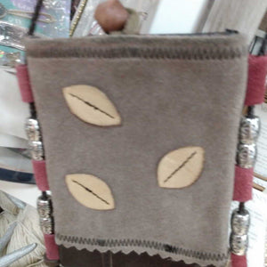Darling Tiny Genuine Leather/Suede Mini Crossbody Java Brown Tan Brick Red Purse Pouch Wallet-On-A-String Leaf Design Braided Strap